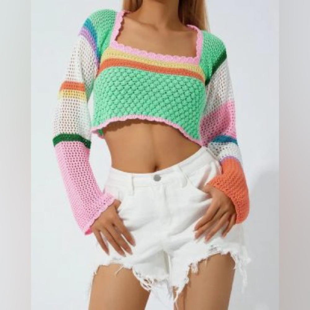 Colorful Crochet Knit Crop Top